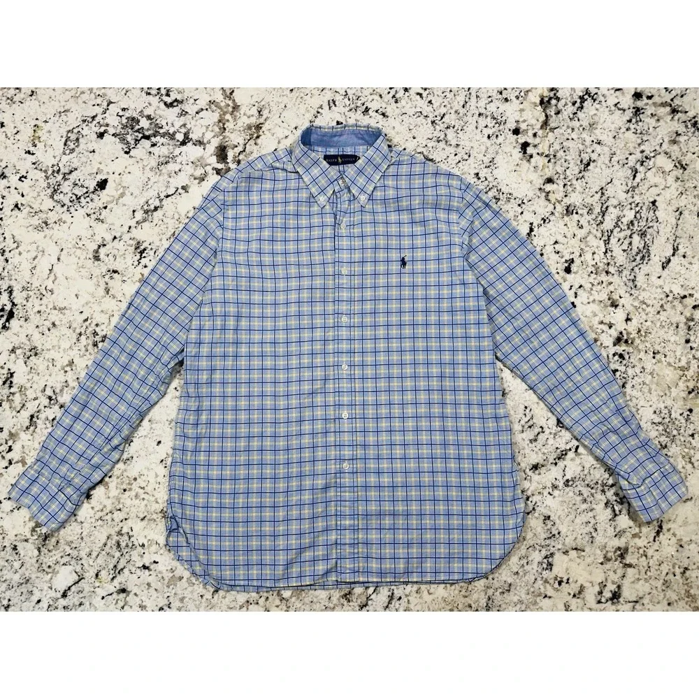 NWOT Ralph Lauren Men Long Sleeve Plaid Button Up Dark Pink Blue Shirt Sz Large